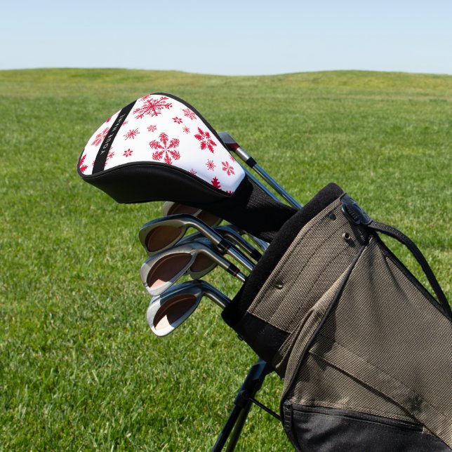 Red Snowflakes, Your name, Personalise Golf Head Cover (In Situ)