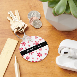 Red Snowflakes, Your name, Personalise Key Ring