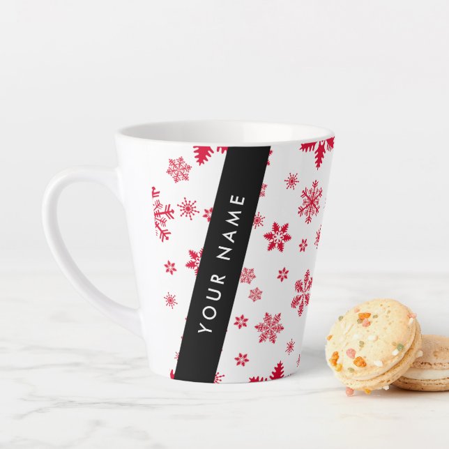 Red Snowflakes, Your name, Personalise Latte Mug (In Situ)