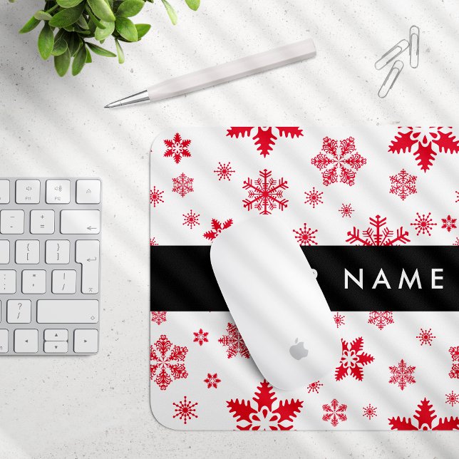 Red Snowflakes, Your name, Personalise Mouse Pad (Creator Uploaded)