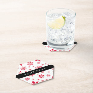 Red Snowflakes, Your name, Personalise Paper Coaster
