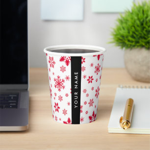 Red Snowflakes, Your name, Personalise Paper Cups