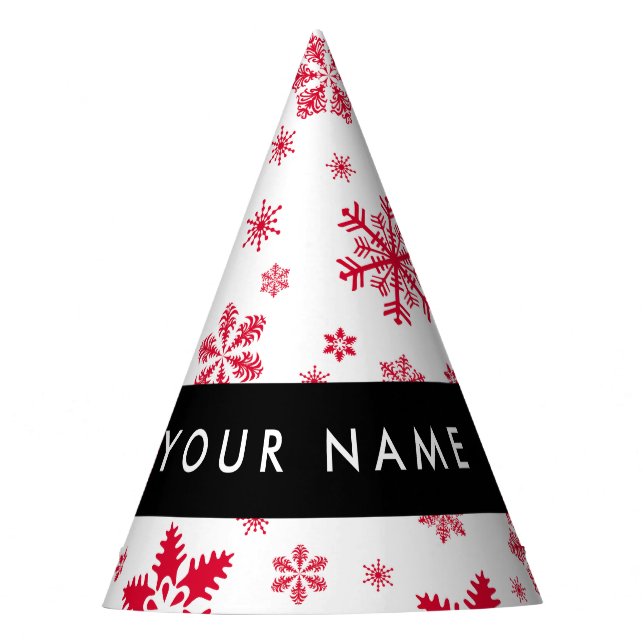 Red Snowflakes, Your name, Personalise Party Hat (Front)
