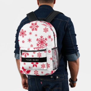 Red Snowflakes, Your name, Personalise Printed Backpack