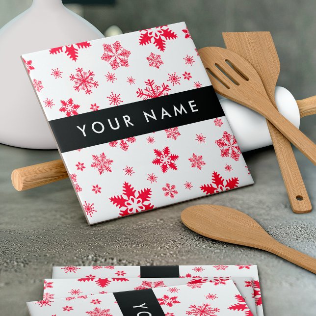 Red Snowflakes, Your name, Personalise Tile (Creator Uploaded)