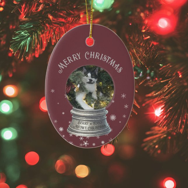 Red Snowglobe Snowflake Photo Ceramic Tree Decoration (red photo snow globe snowflake ornament)
