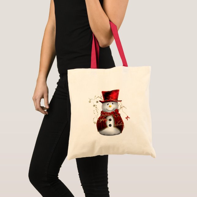 Red Snowman Christmas Tote Bag (Front (Product))