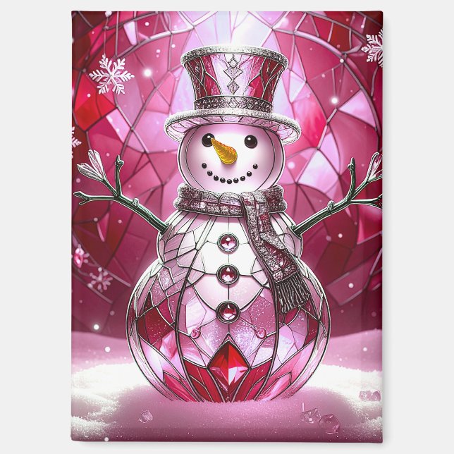 Red Snowman Snowflakes Holiday Magnet (Front)
