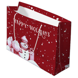 Red Snowman Snowy Christmas Holiday Gift Bag
