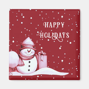 Red Snowman Snowy Christmas Holiday Magnet