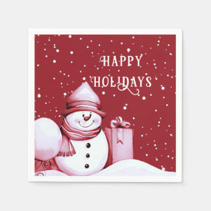 Red Snowman Snowy Christmas Holiday Napkin