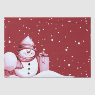Red Snowman Snowy Christmas Holiday Tissue Paper