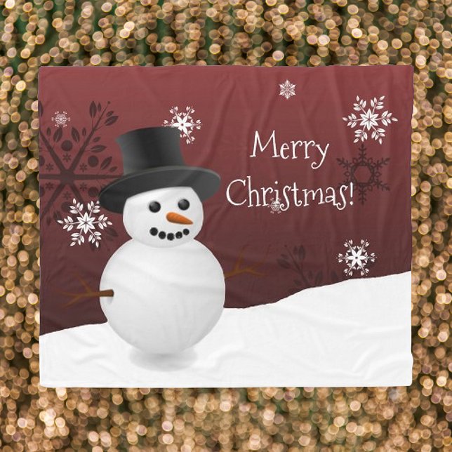 Red Snowman Winter Scene Christmas Blanket (Red Snowman Winter Scene Christmas Fleece Blanket)
