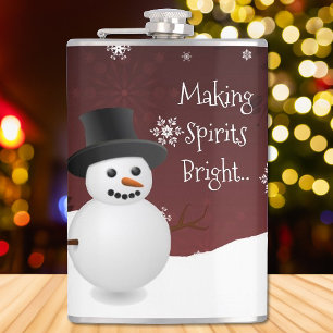 Red Snowman Winter Scene Christmas Flask