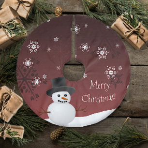 Red Snowman Winter Scene Christmas Tree Skirt