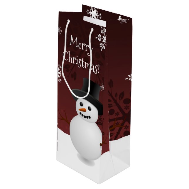 Red Snowman Winter Scene Christmas Wine Gift Bag (Front Angled)