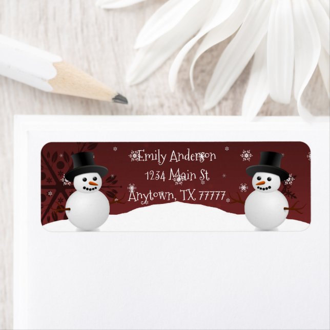 Red Snowman Winter Scene Return Address Label (Insitu)
