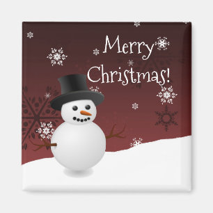 Red Snowman Winter Scenery Christmas Magnet