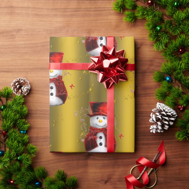 Red Snowmen on Gold Christmas Wrapping Paper (Creator Uploaded)