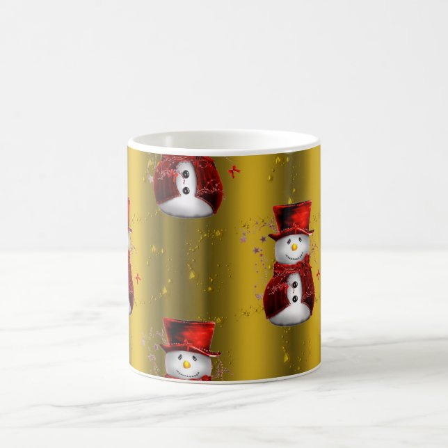 Red Snowmen on Gold Coffee Mug (Center)