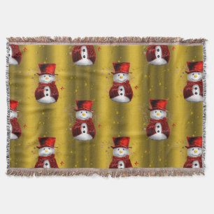 Red Snowmen on Gold Throw Blanket