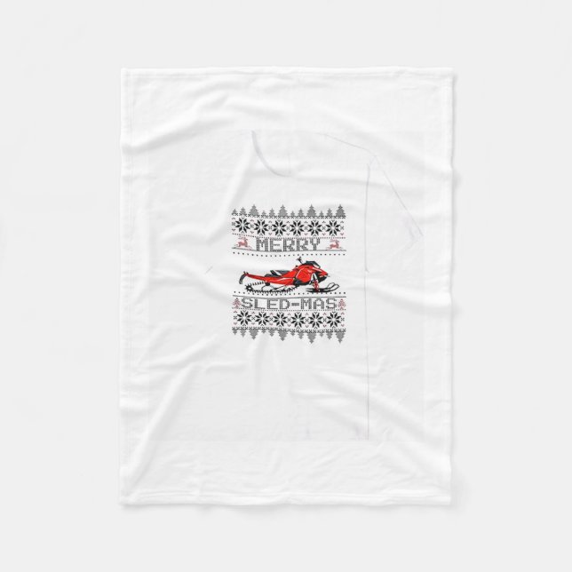 Red Snowmobile Holiday Sweater Merry Sledmas Ugly  Fleece Blanket (Front)