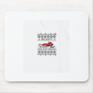 Red Snowmobile Holiday Sweater Merry Sledmas Ugly Mouse Pad