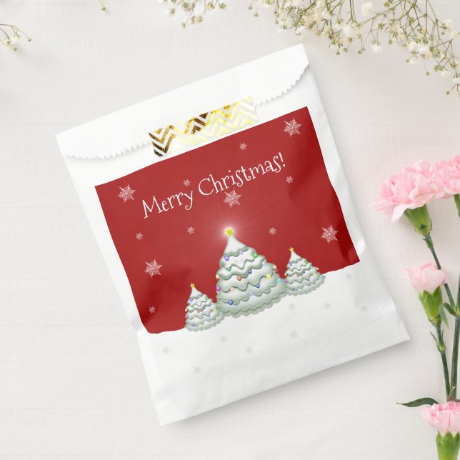 Red Snowy Christmas Tree Favour Bags (Sealed)
