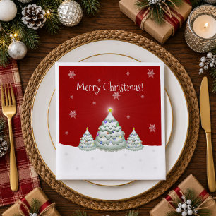 Red Snowy Christmas Tree Paper Napkin