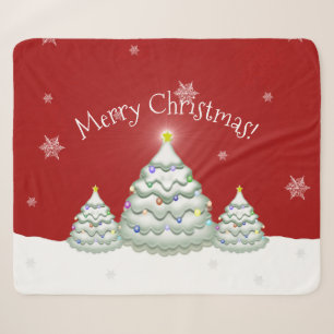 Red Snowy Christmas Tree Sherpa Blanket