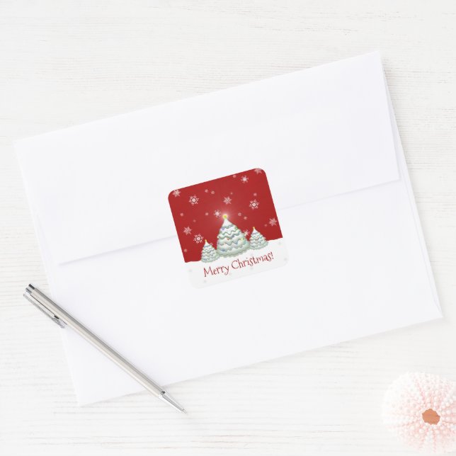 Red Snowy Christmas Tree Sticker (Envelope)