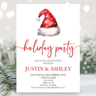 Red Snowy Santa Hat Christmas Holiday Party Invitation