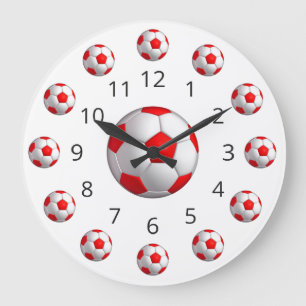 Red Soccer Ball Atom Clock with Numbers