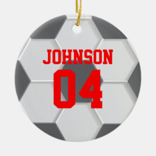 Red Soccer Ball Christmas Ceramic Tree Decoration