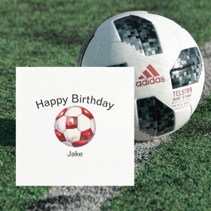 Red Soccer Ball Custom Birthday Party Napkin