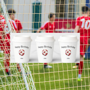 Red Soccer Ball Custom Birthday Party Paper Cups