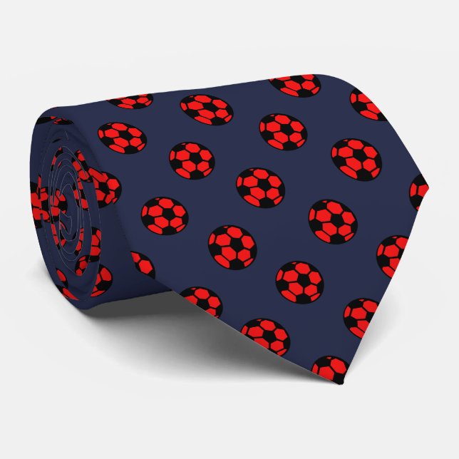 Red Soccer Ball Pattern Tie (Rolled)