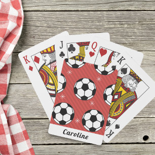 Red Soccer Ball Winter Striped Snowflake Name Cute Playing Cards