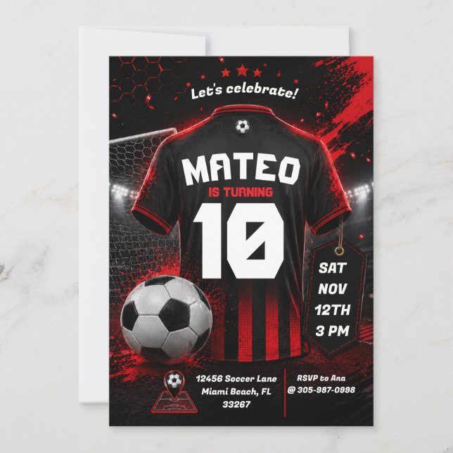 Red Soccer Birthday Invitation Background (Front)