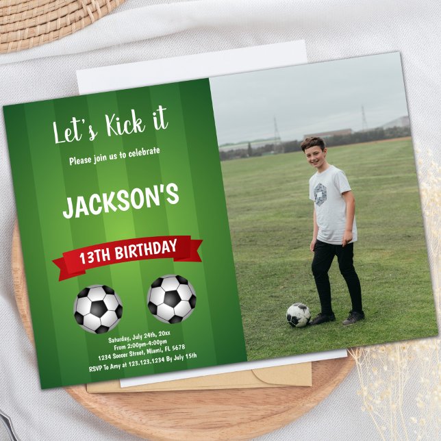 Red Soccer Birthday Invitation with Photo (Red Soccer Birthday Invitations with photo)