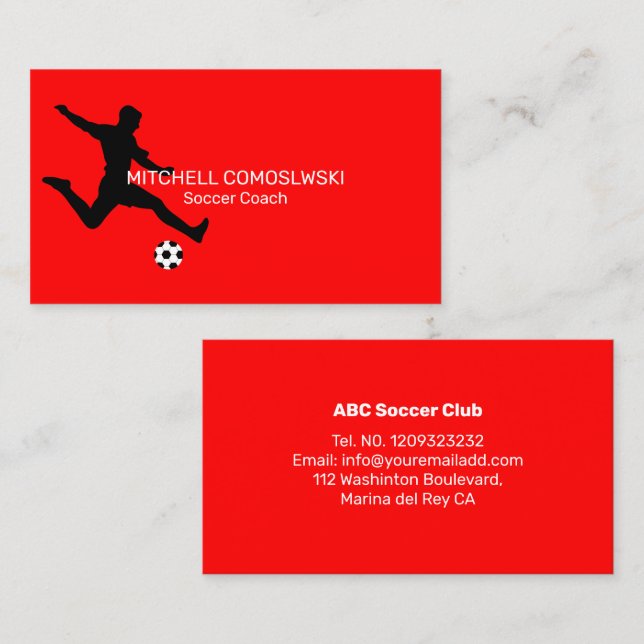 Red Soccer Coach Modern Business Card (Front/Back)
