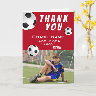 Red Soccer Football Sports Thank you Coach Card