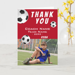Red Soccer Football Sports Thank you Coach Card