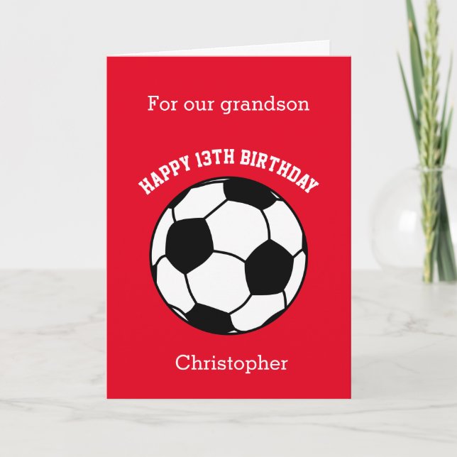Red Soccer Sport 13th Birthday Card (Front)