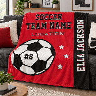 Red Soccer Team Name and Player Fleece Blanket