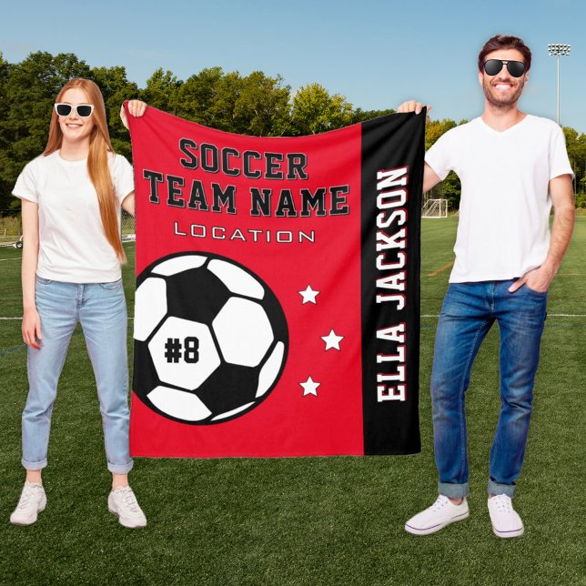 Red Soccer Team Name and Player Fleece Blanket (Creator Uploaded)
