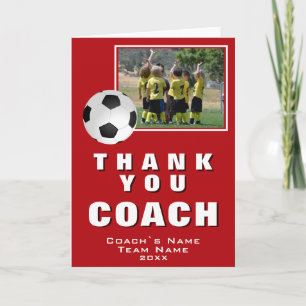 Red Soccer Thank you Coach Team Photo Card
