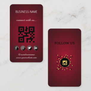 Red -Social Media QR Code  Business Card