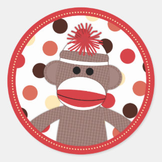 Red Sock Monkey Favour Sticker Seals - Baby Shower