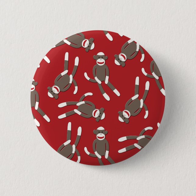 Red Sock Monkey Print 6 Cm Round Badge (Front)